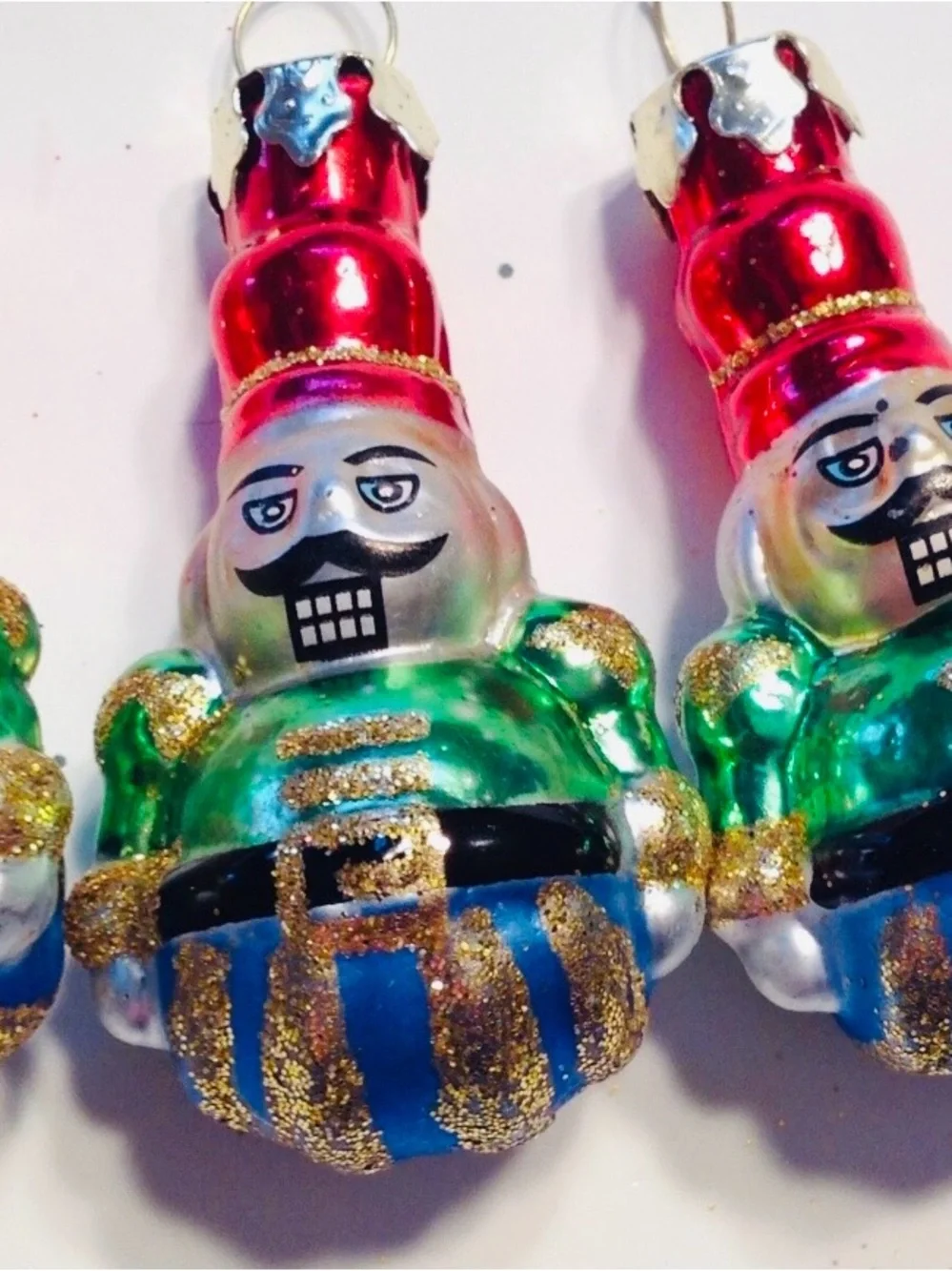 Glass Christmas Ornament Lot of 7 Mini Balls Toy Soldiers Vintage